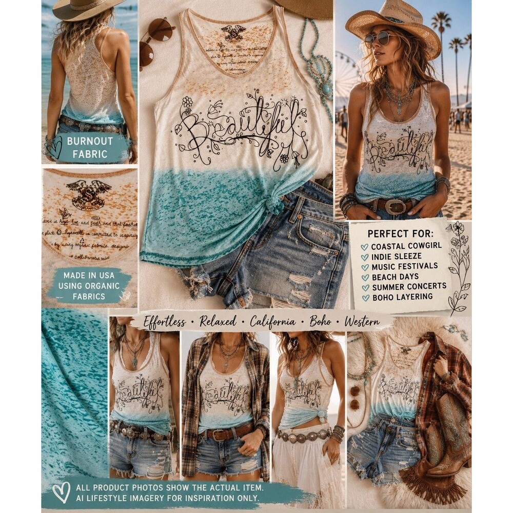 EUC Signorelli Burnout Ombre Tank USA Archive Coastal Cowgirl Indie Sleaze S